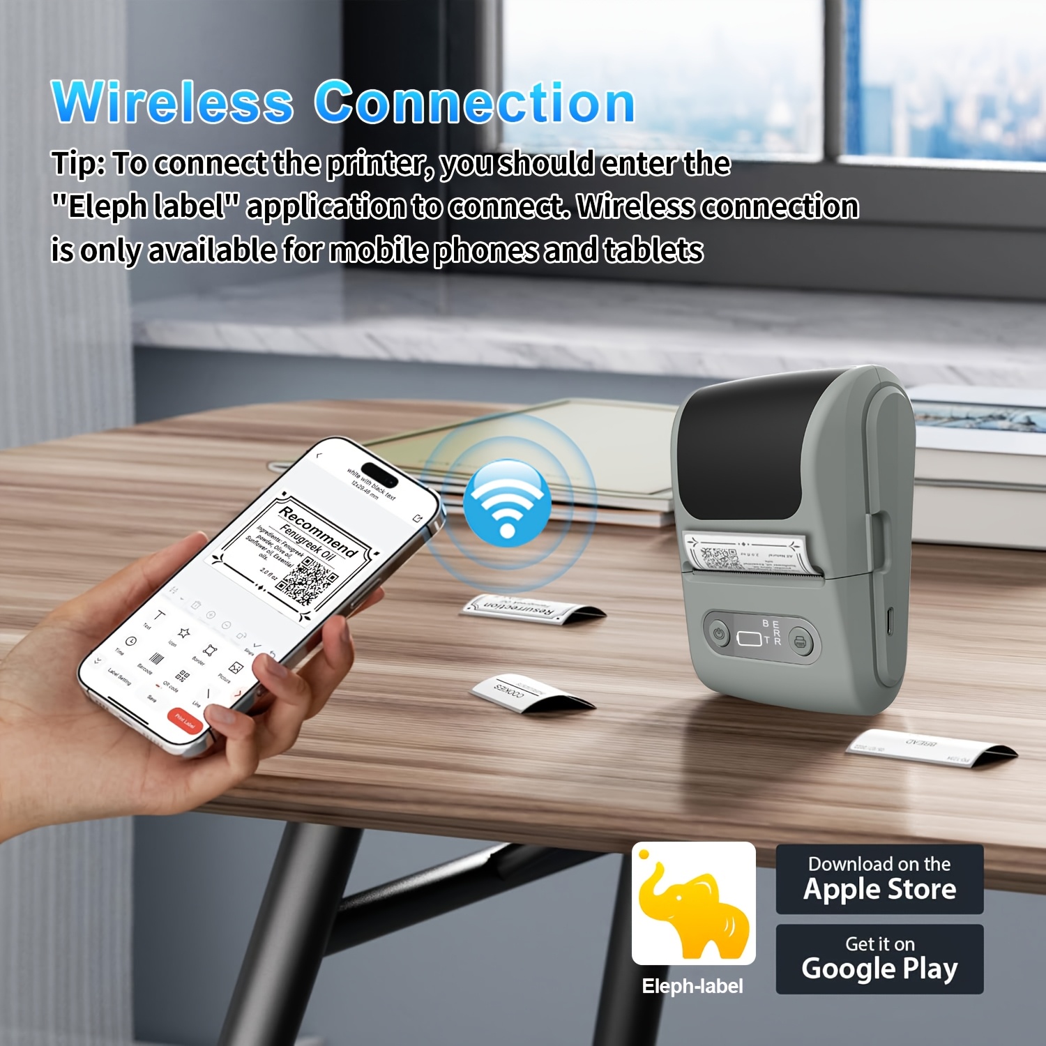 16310b62-edd6-4f31-b32f-efe23bba4e5e.jpg HZTZ Portable Thermal Label Printer Compatible for iOS/Android Smartphones, & App-Controlled Mobile Printer with USB- Operation, Low-Voltage Thermal Printing & 1 Roll Label Paper for -the- Barcode/Invoices/Shipping Tags