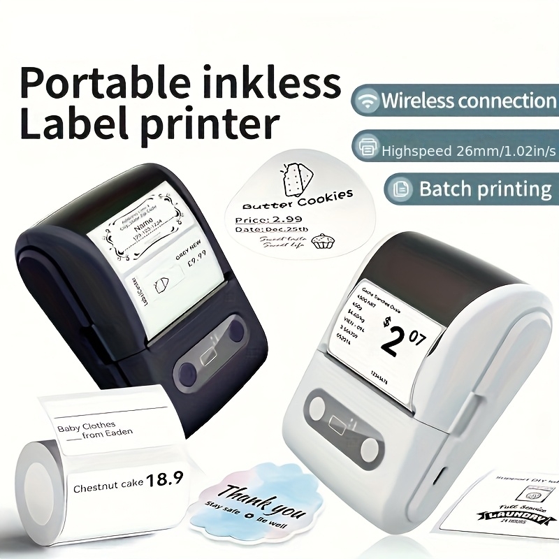 HZTZ Portable Thermal Label Printer Compatible for iOS/Android Smartphones, & App-Controlled Mobile Printer with USB- Operation, Low-Voltage Thermal Printing & 1 Roll Label Paper for -the- Barcode/Invoices/Shipping Tags