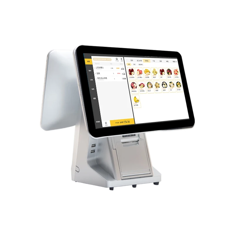 POS Machine System 15.6 Inch Dual Touch Screen Cash Register Machine 80mm Printer POS All in One Pc Terminal