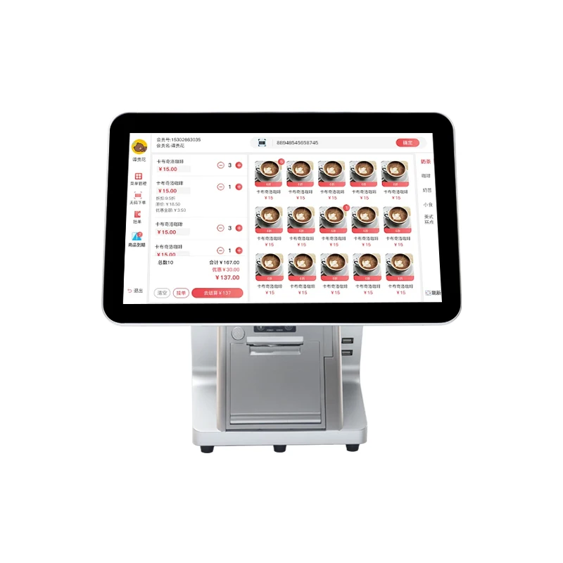 POS Machine System 15.6 Inch Dual Touch Screen Cash Register Machine 80mm Printer POS All in One Pc Terminal