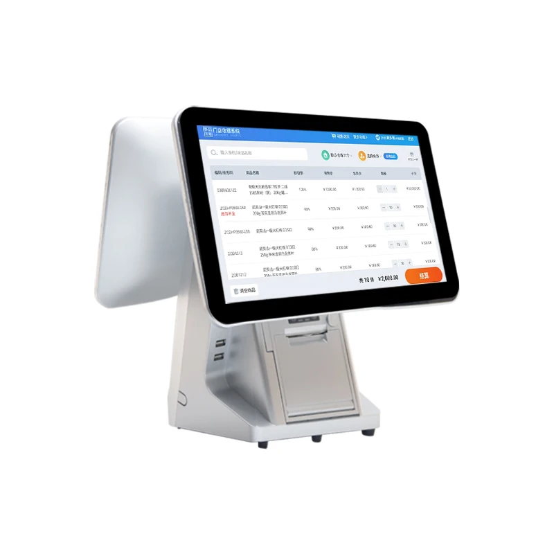 POS Machine System 15.6 Inch Dual Touch Screen Cash Register Machine 80mm Printer POS All in One Pc Terminal