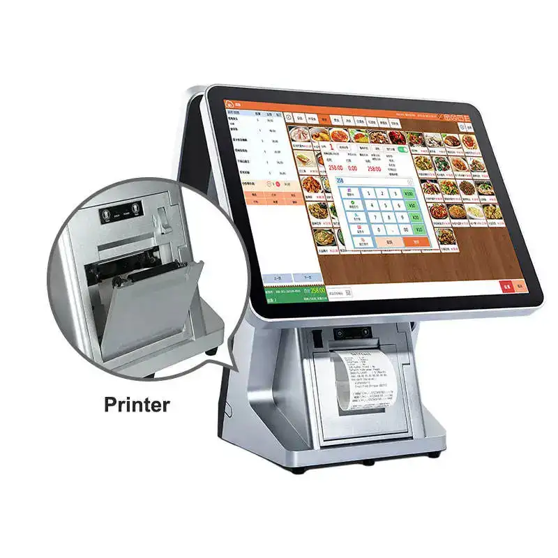 15.6inch Dual Screen All in One Pos System Android POS Terminal Retail Cash Register Machine Built-in Printer Barcode Scanner