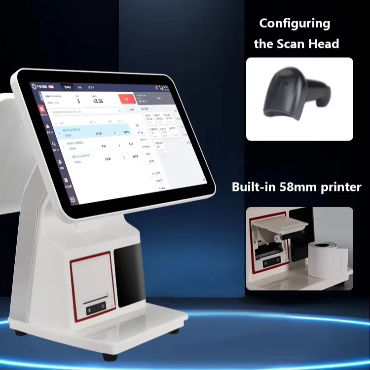 15.6inch Dual Screen All in One Pos System Android POS Terminal Retail Cash Register Machine Built-in Printer Barcode Scanner