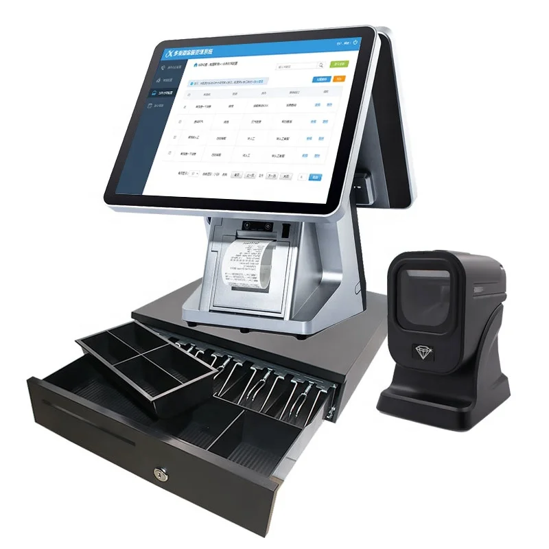 H730e32d98d154d0e810e6eecc7b75485m.webp 15.6inch Dual Screen Supermarket Cashier Cash Desk Checkout Counter Touch Automatic Payment Machine with Printer and Scanner