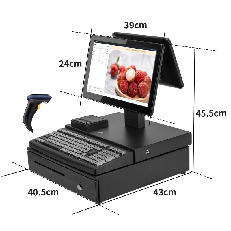 Kiosks 15.6+11.6-inch Dual Screen Full Set of Cash Register Equipment,  Cash Register POS System Cashier Machine,pos Checkout