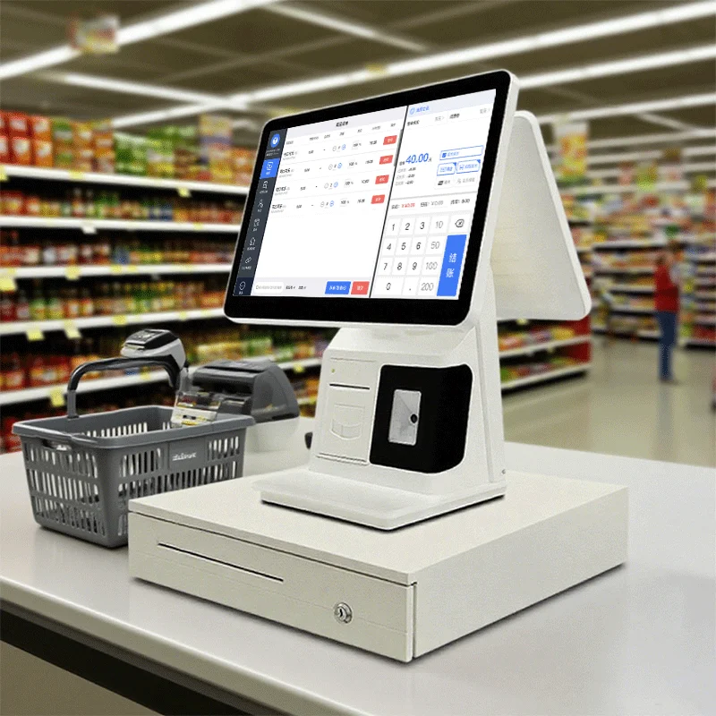H975bb091ae42455c91a7dd20ce69736dz.webp 15.6-inch Dual-Screen Windows POS Terminal Cash Register Business Cash Register Receipt Scanning Cash Register Price