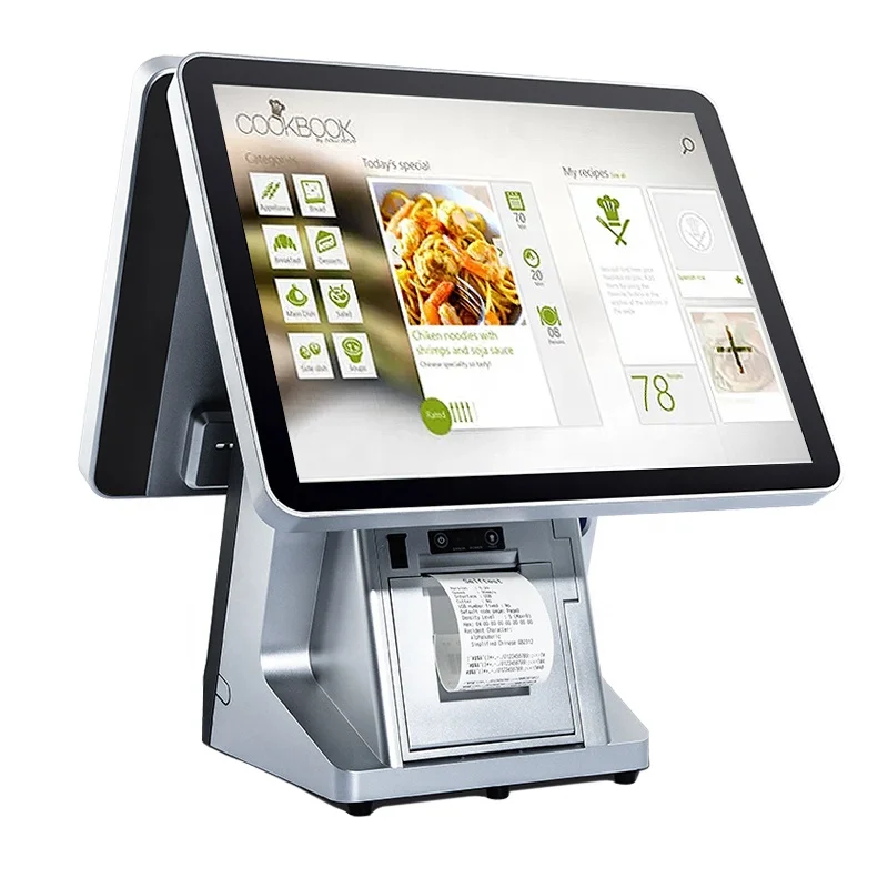 H981b0d3cd2374ff590f3e7a17f68d627B.webp 15.6inch Dual Screen Supermarket Cashier Cash Desk Checkout Counter Touch Automatic Payment Machine with Printer and Scanner