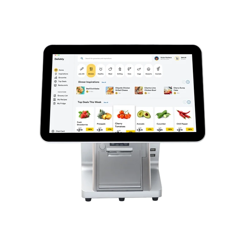 POS Machine System 15.6 Inch Dual Touch Screen Cash Register Machine 80mm Printer POS All in One Pc Terminal